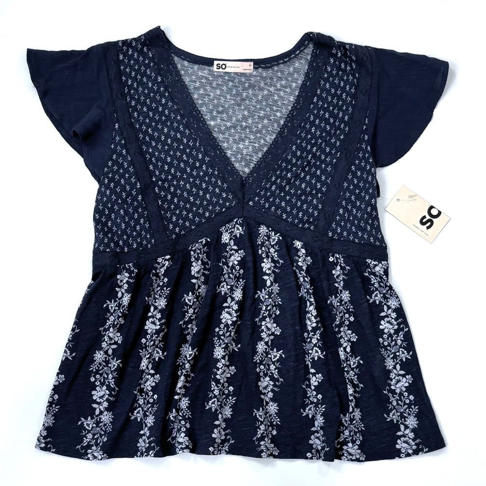 NWT - Women's Flowy Floral Babydoll Peplum Short Sleeve Top - NWT